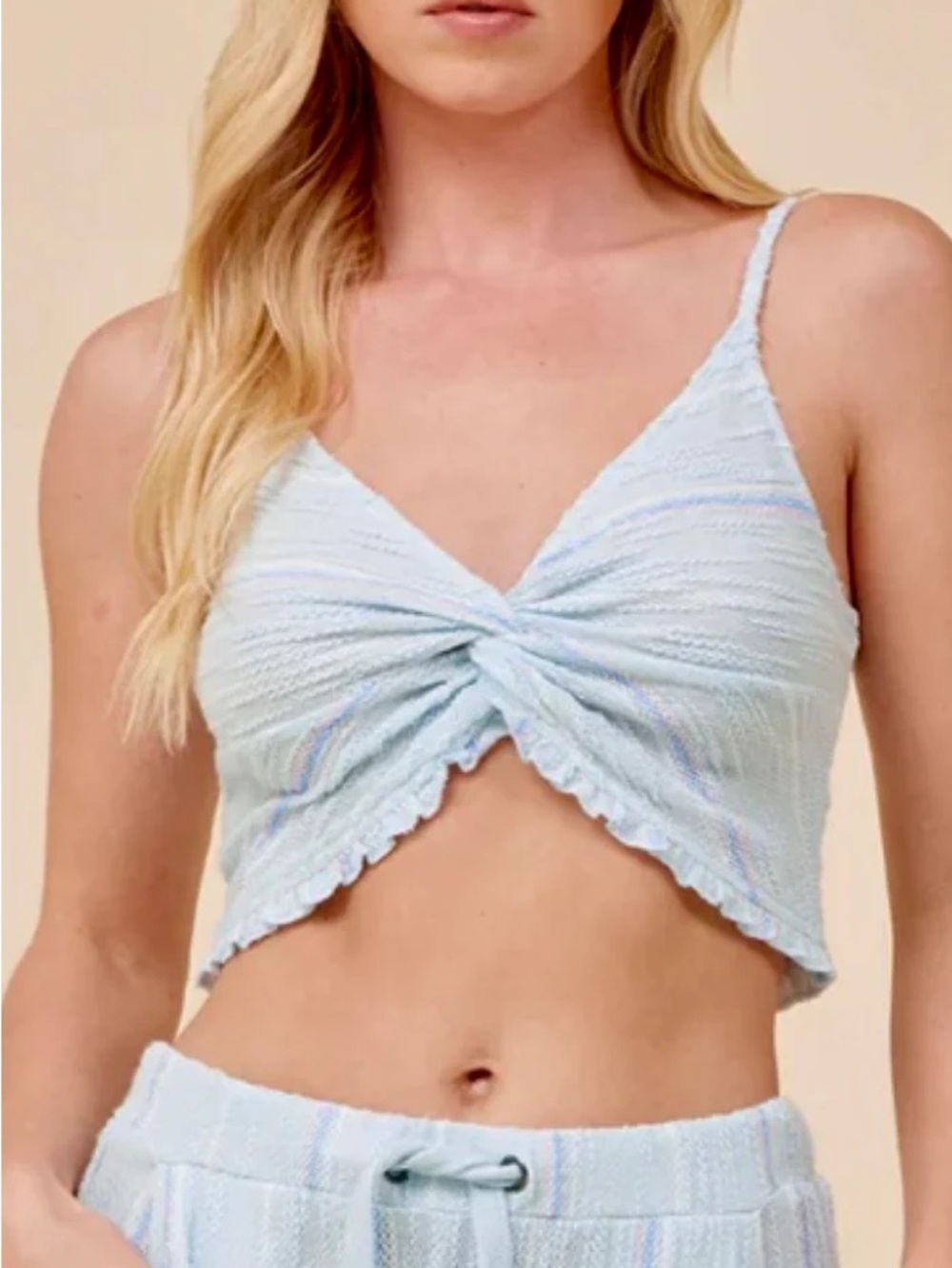 Vintage Havana Light Blue Twist Front Crop Top